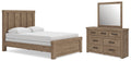 Oliandon Light Brown Queen Panel Bed, Dresser and Mirror