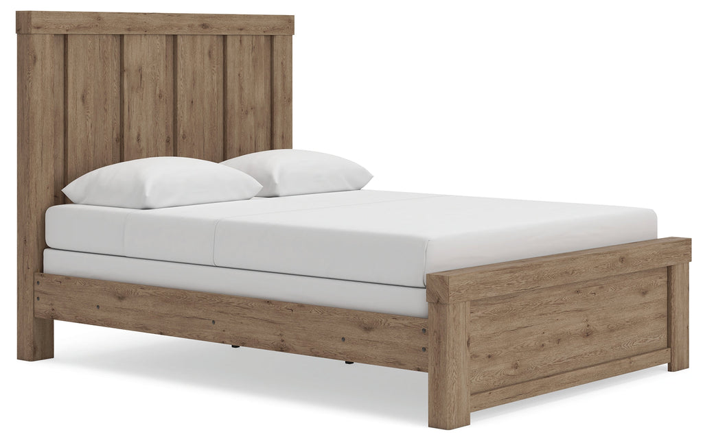 Oliandon Light Brown Queen Panel Bed, Dresser and Mirror