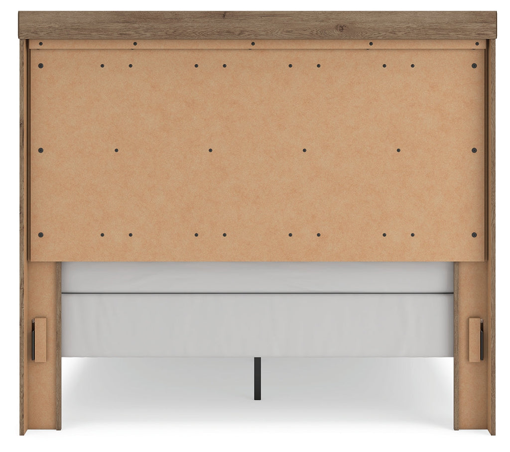 Oliandon Light Brown Queen Panel Bed, Dresser and Mirror