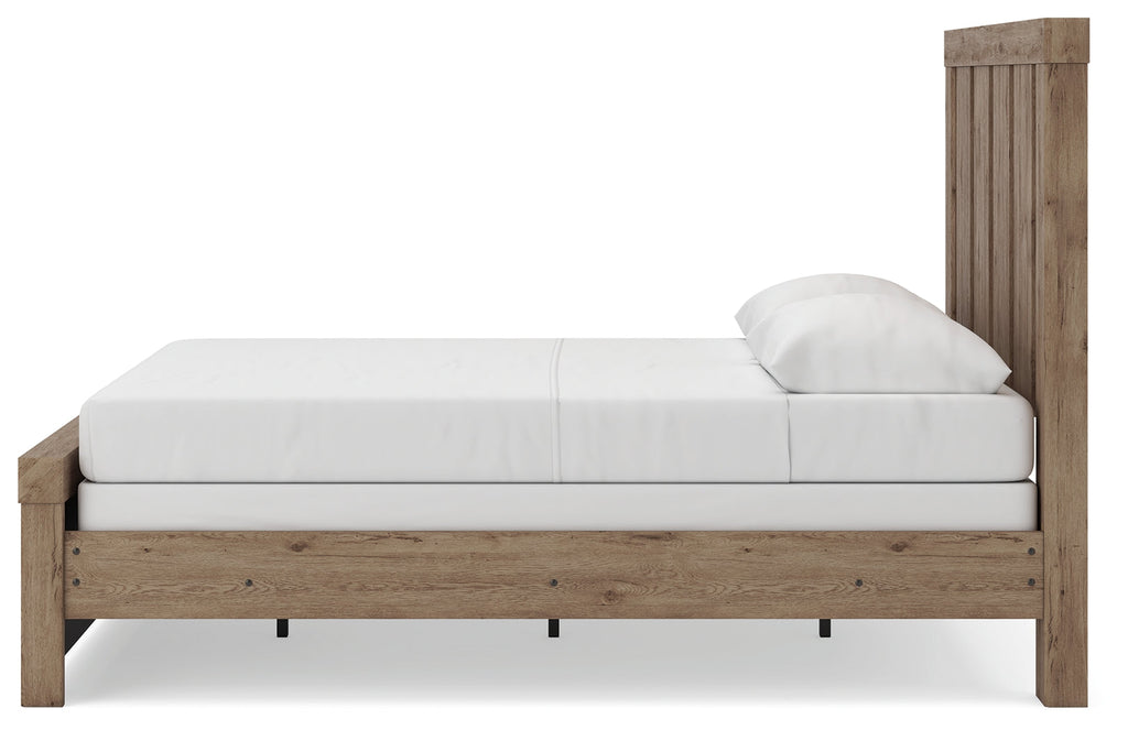 Oliandon Light Brown Queen Panel Bed, Dresser and Mirror