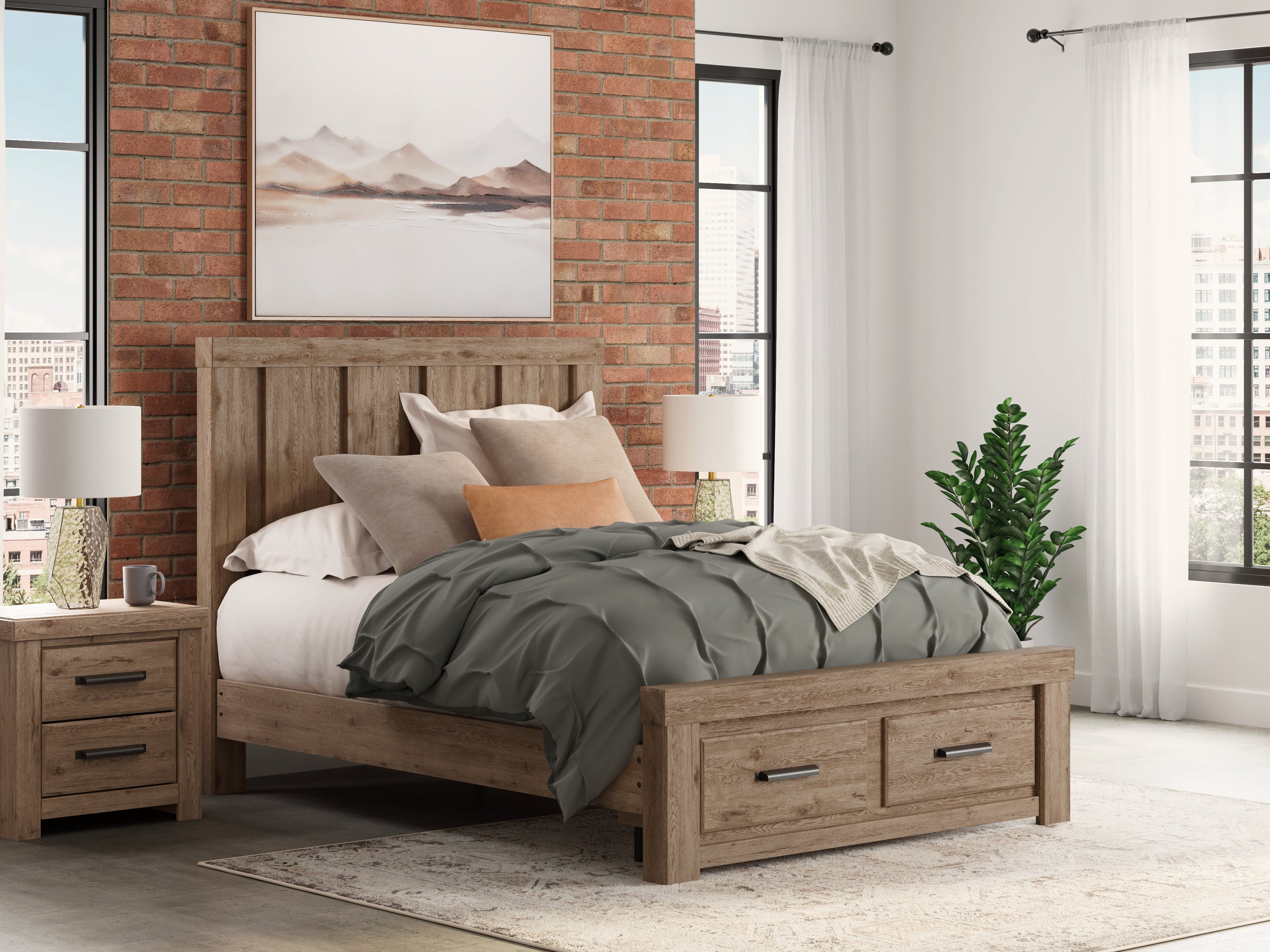 Oliandon Light Brown Queen Panel Storage Bed