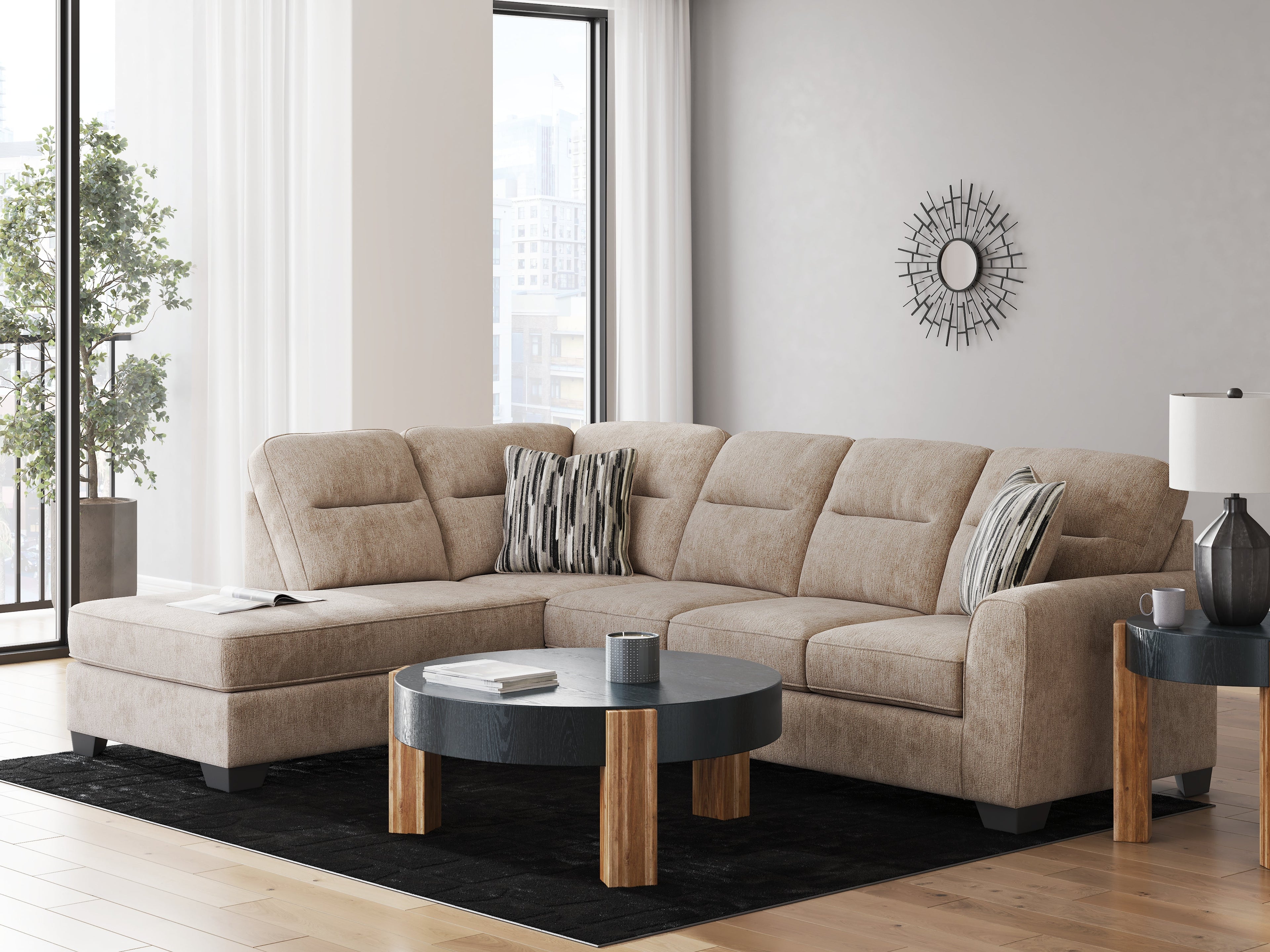 Olten Mocha 2-Piece Sectional with Chaise