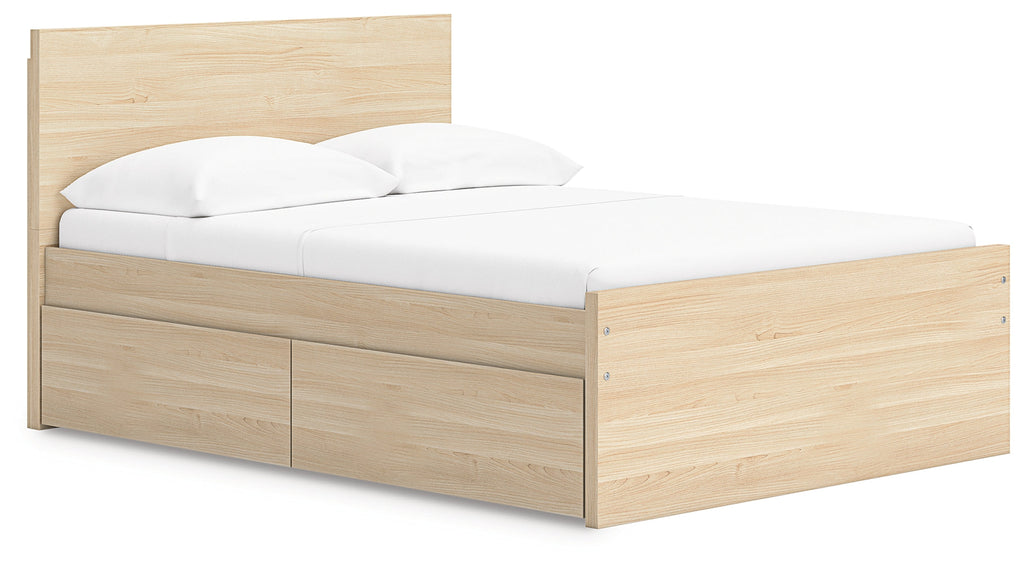 Onita Natural Full Panel Platform Bed with 1 Side Storage