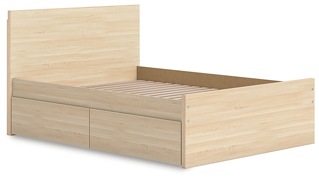 Onita Natural Full Panel Platform Bed with 1 Side Storage