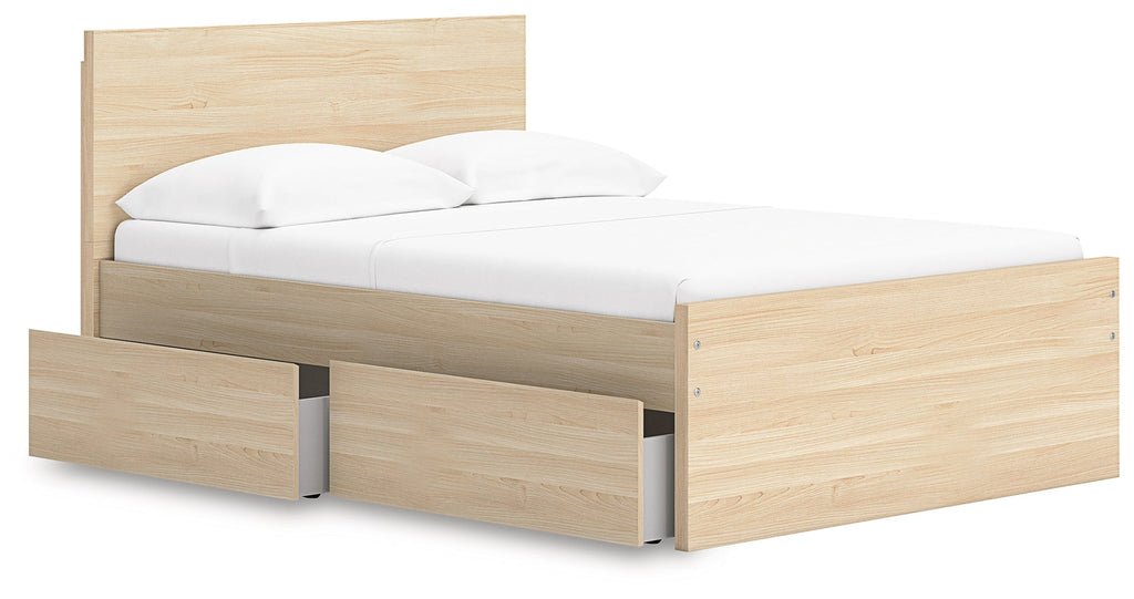 Onita Natural Full Panel Platform Bed with 1 Side Storage