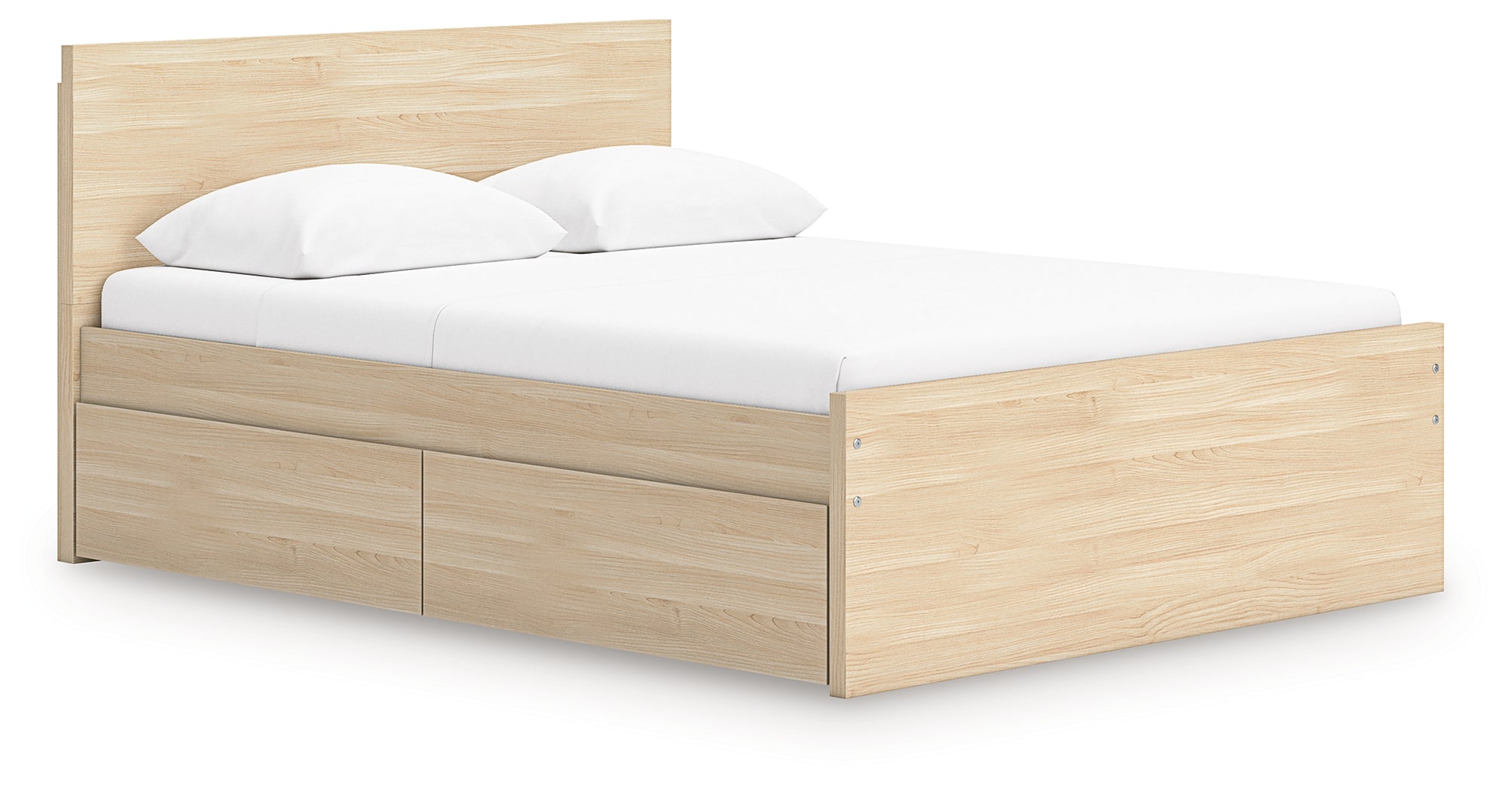 Onita Natural Full Panel Platform Bed with 2 Side Storage