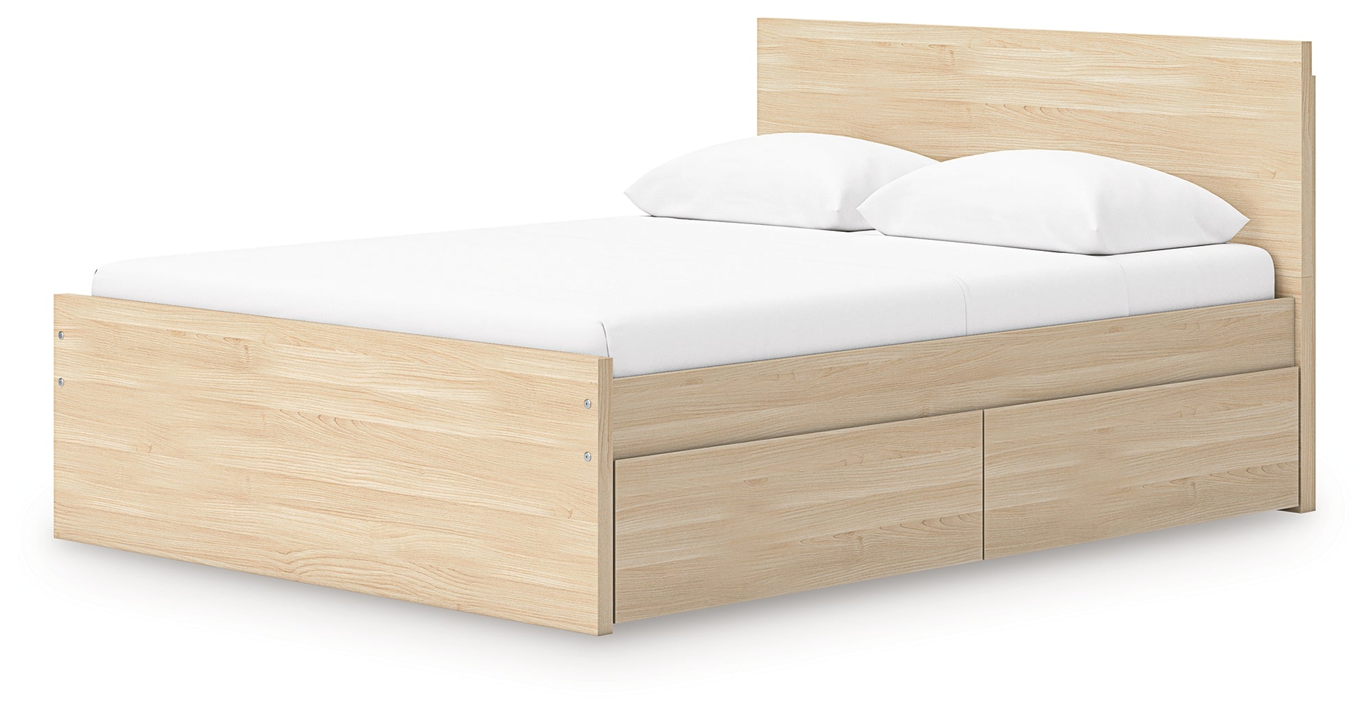 Onita Natural Full Panel Platform Bed with 2 Side Storage