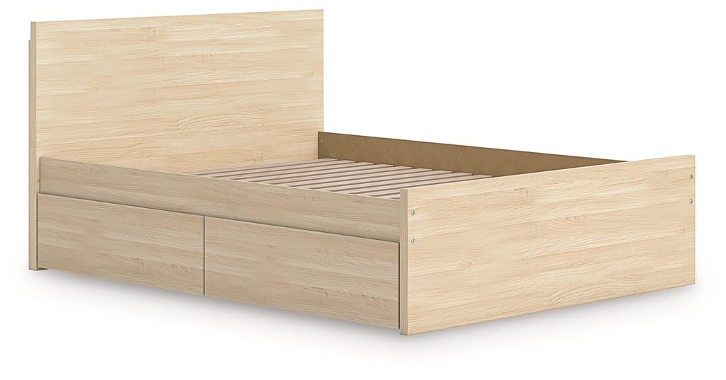 Onita Natural Full Panel Platform Bed with 2 Side Storage