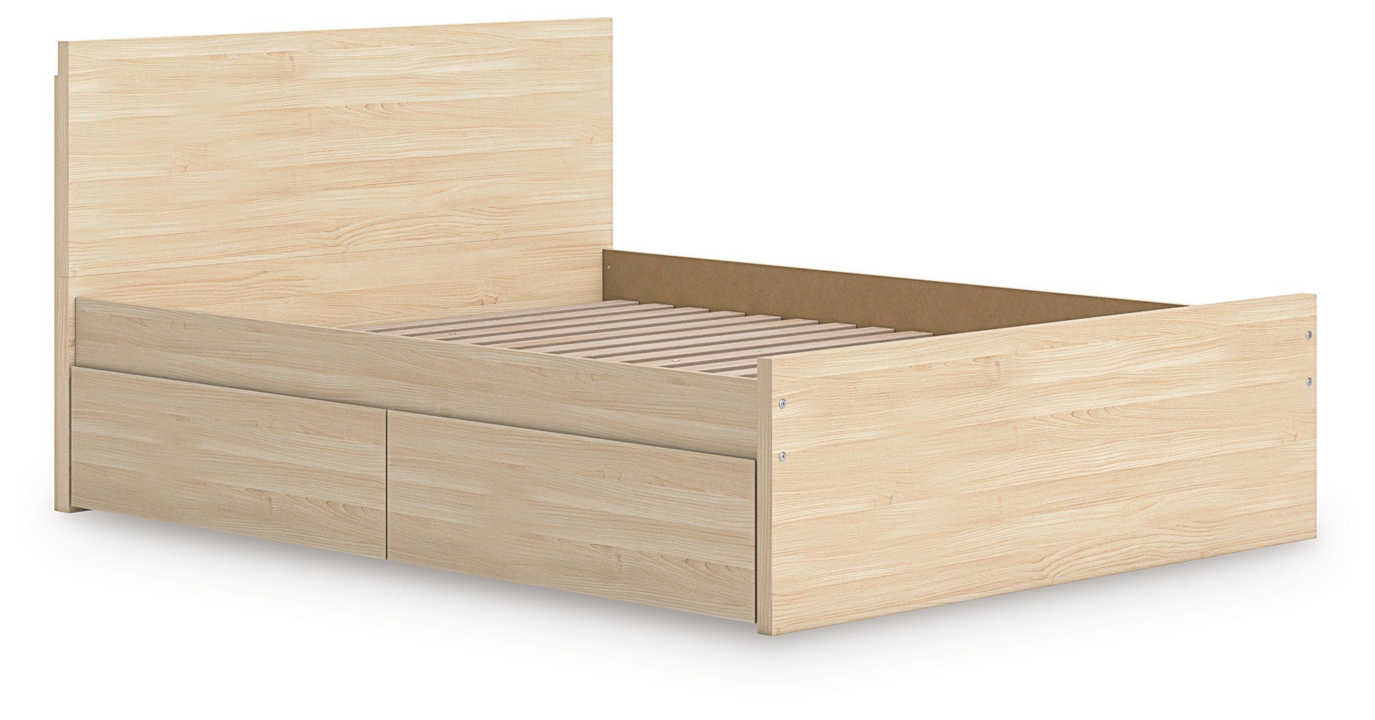 Onita Natural Full Panel Platform Bed with 2 Side Storage