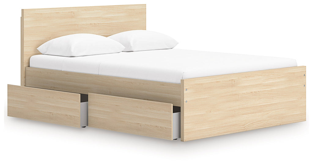 Onita Natural Full Panel Platform Bed with 2 Side Storage