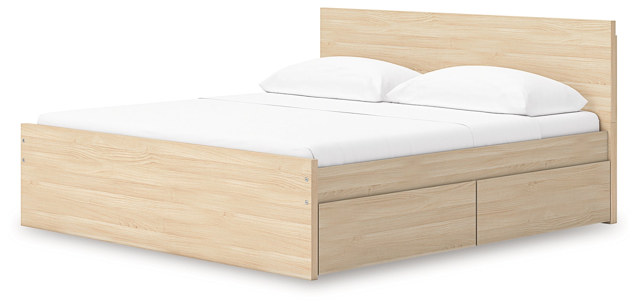 Onita Natural King Panel Platform Bed with 2 Side Storage