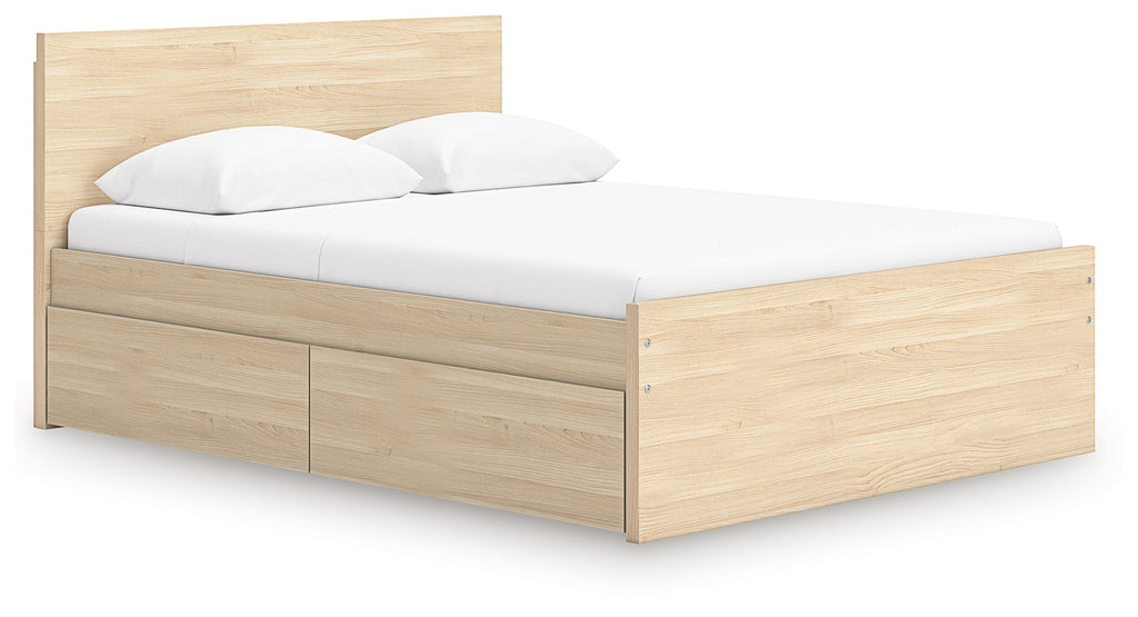 Onita Natural Queen Panel Platform Bed with 1 Side Storage