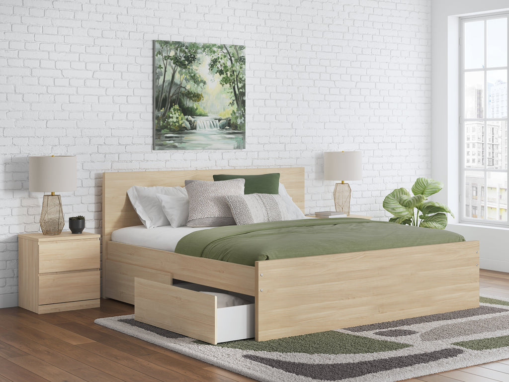 Onita Natural Queen Panel Platform Bed with 1 Side Storage
