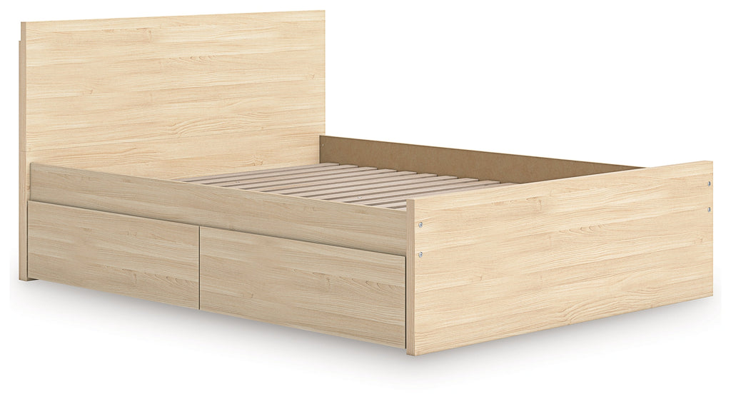 Onita Natural Queen Panel Platform Bed with 1 Side Storage