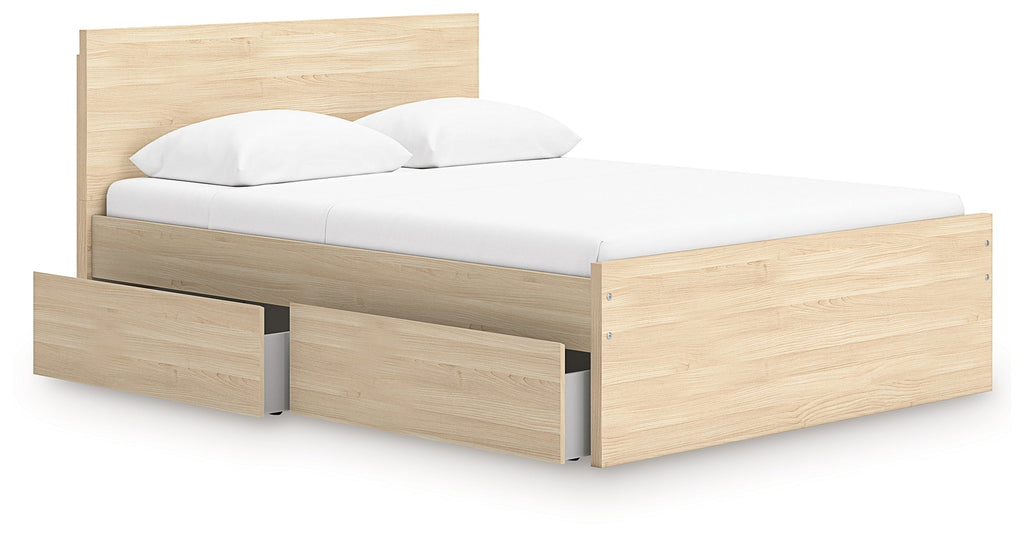 Onita Natural Queen Panel Platform Bed with 1 Side Storage