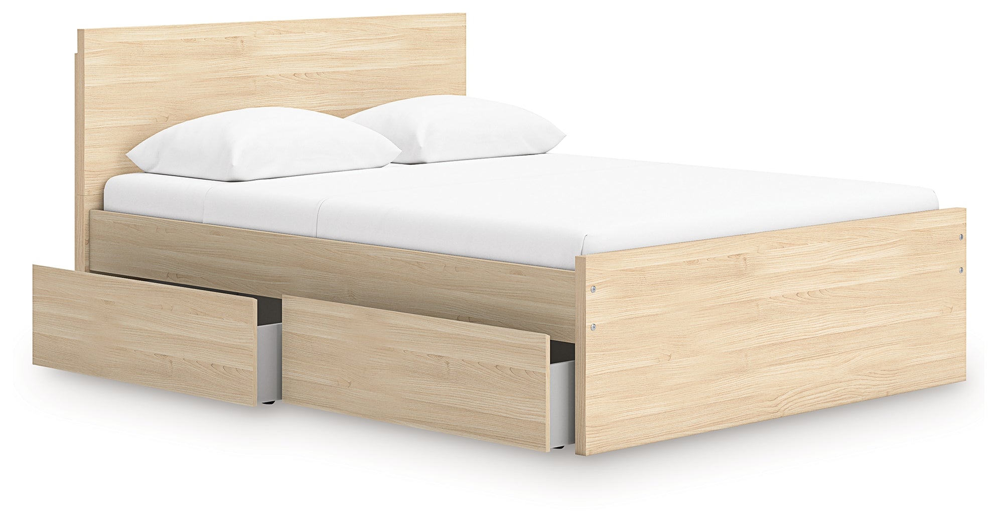 Onita Natural Queen Panel Platform Bed with 1 Side Storage