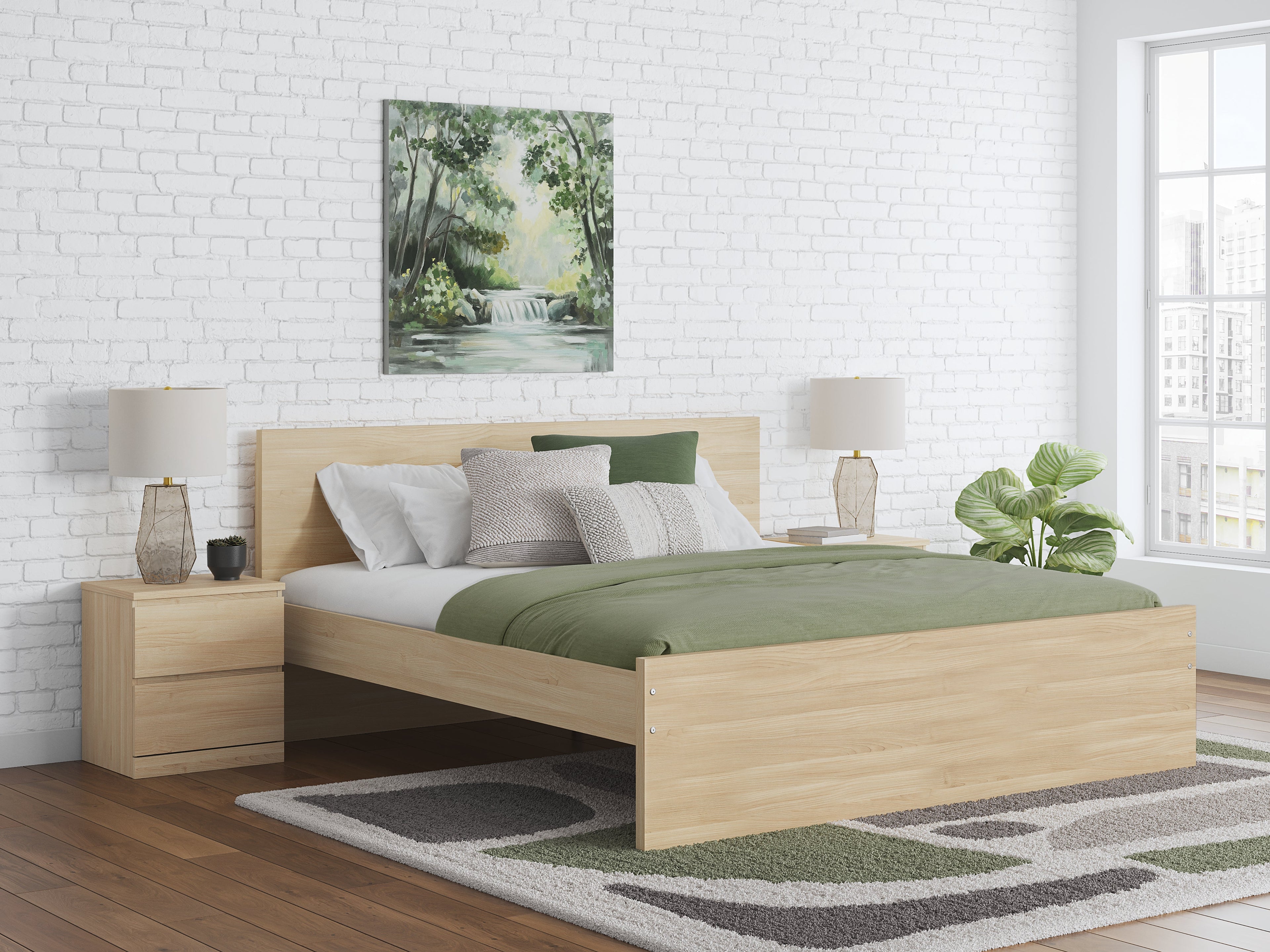 Onita Natural Queen Panel Platform Bed with 2 Side Storage