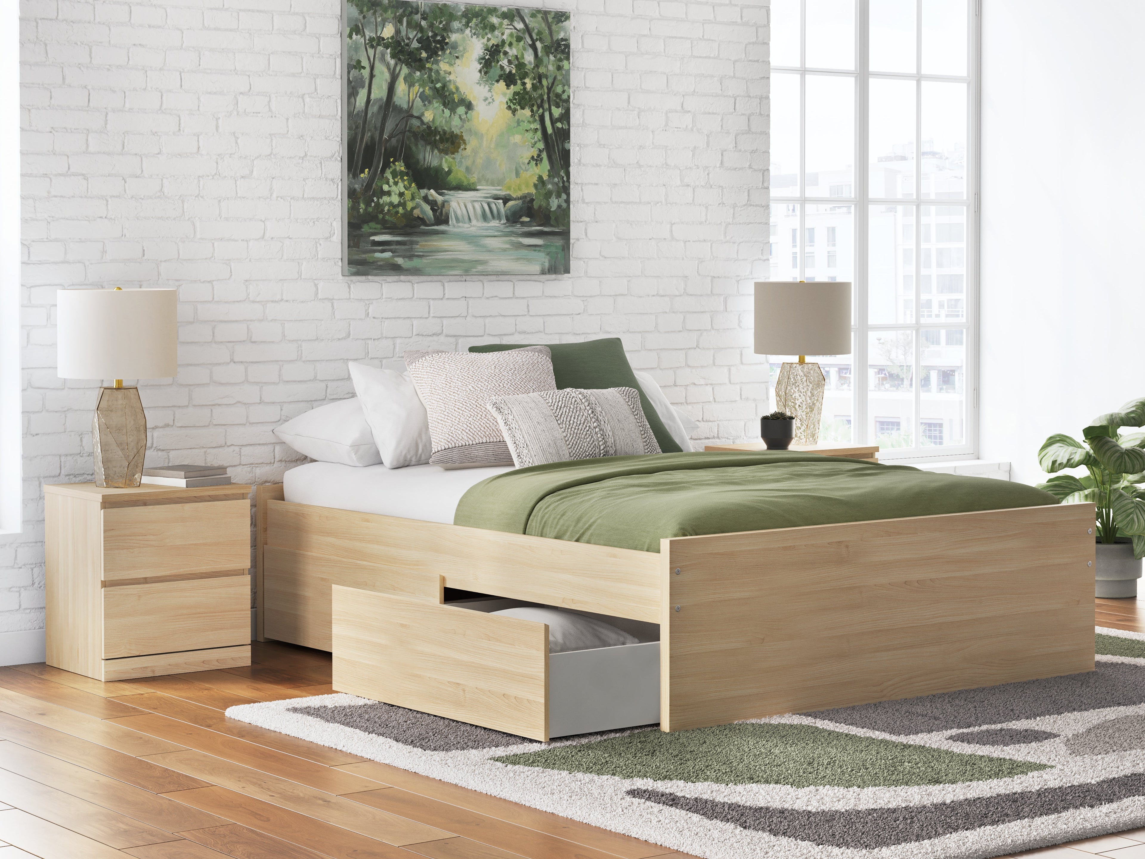 Onita Natural Queen Platform Bed with 2 Side Storage
