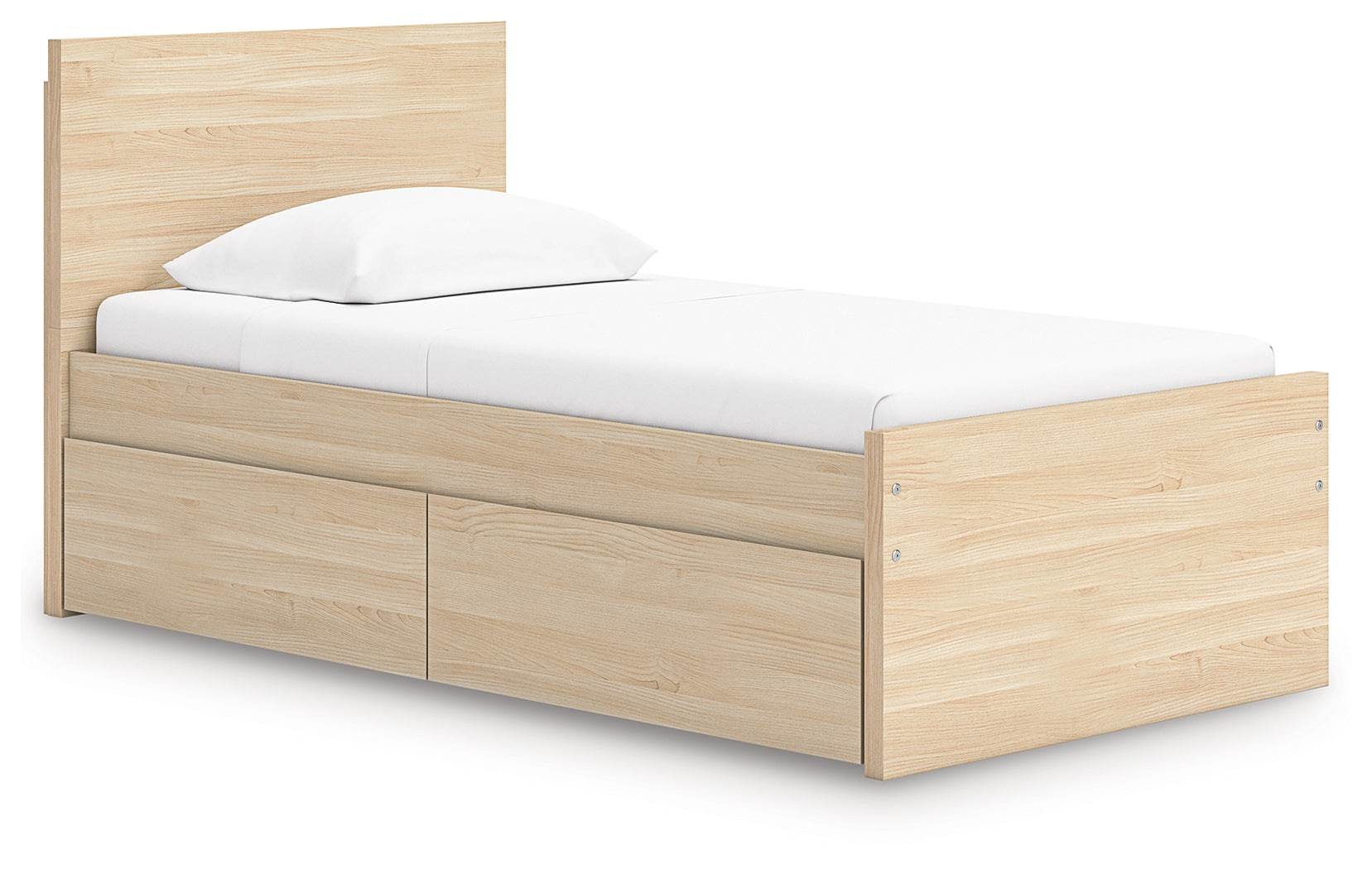 Onita Natural Twin Panel Platform Bed with 1 Side Storage