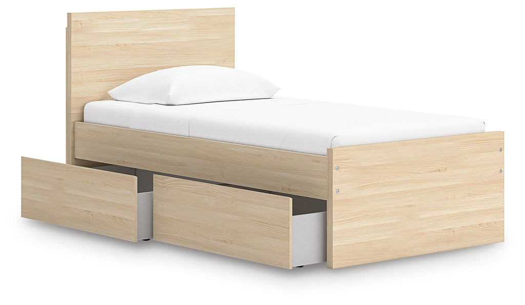 Onita Natural Twin Panel Platform Bed with 1 Side Storage