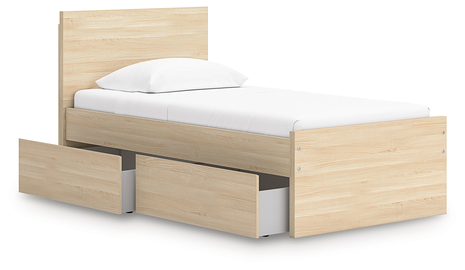 Onita Natural Twin Panel Platform Bed with 1 Side Storage
