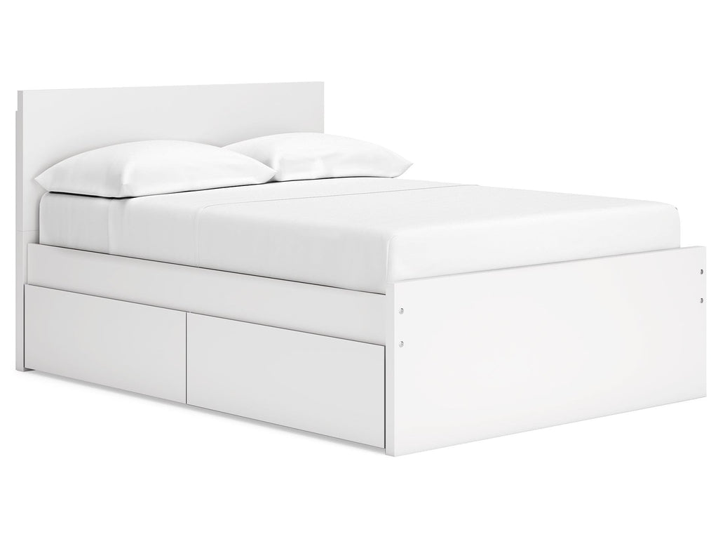 Onita White Full Panel Platform Youth Bed with 1 Side Storage
