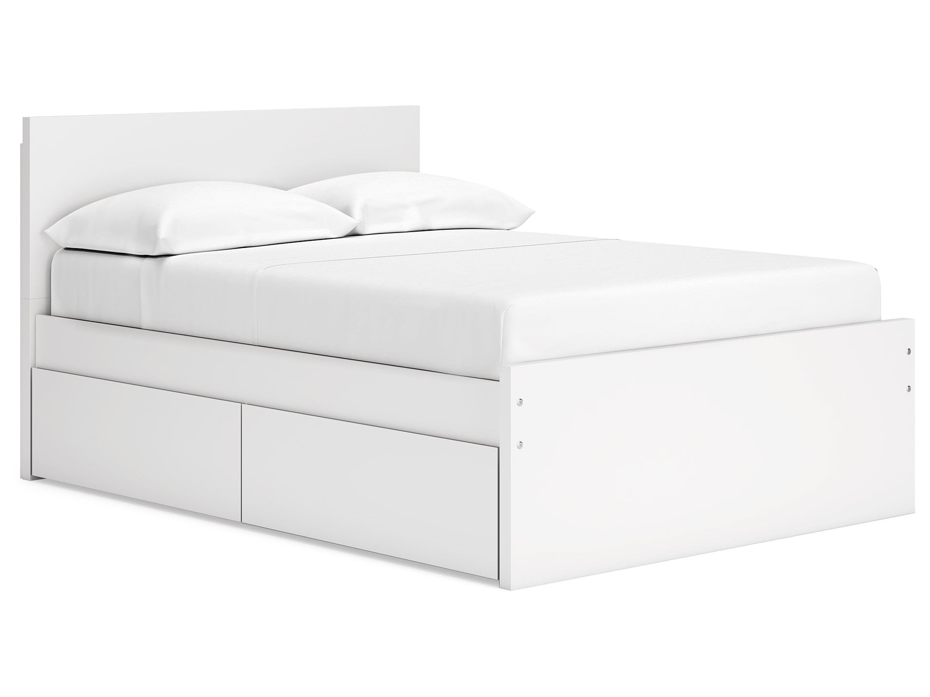 Onita White Full Panel Platform Youth Bed with 1 Side Storage
