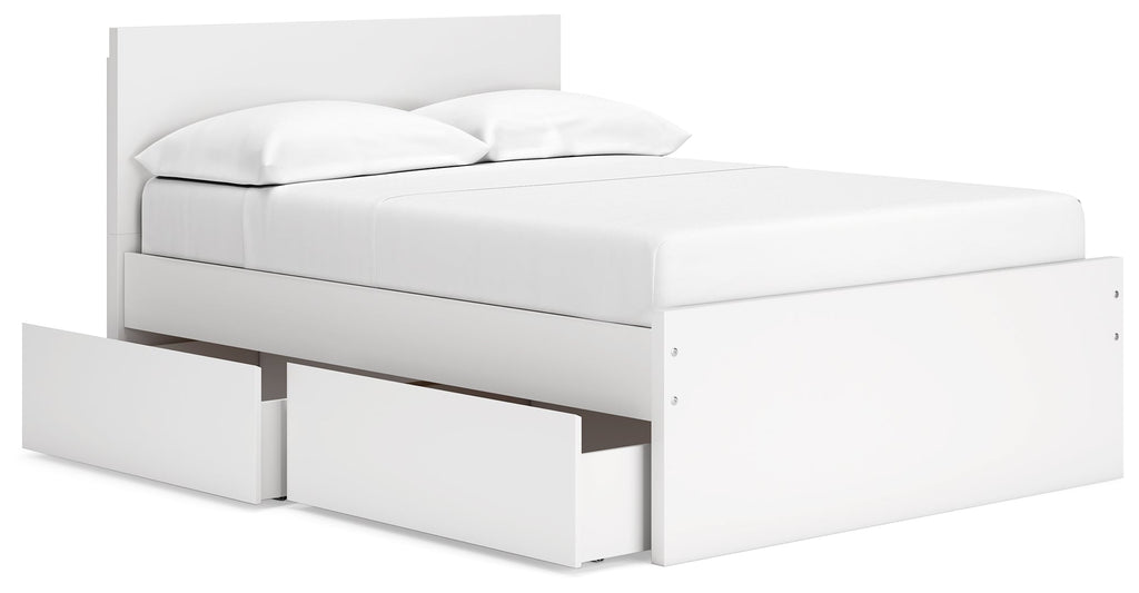 Onita White Full Panel Platform Youth Bed with 1 Side Storage