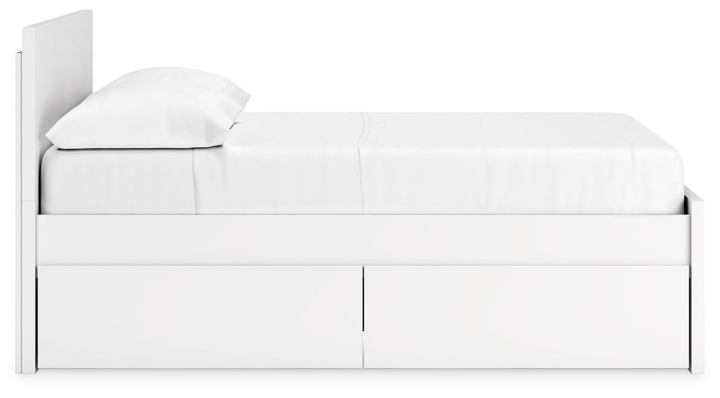 Onita White Full Panel Platform Youth Bed with 1 Side Storage