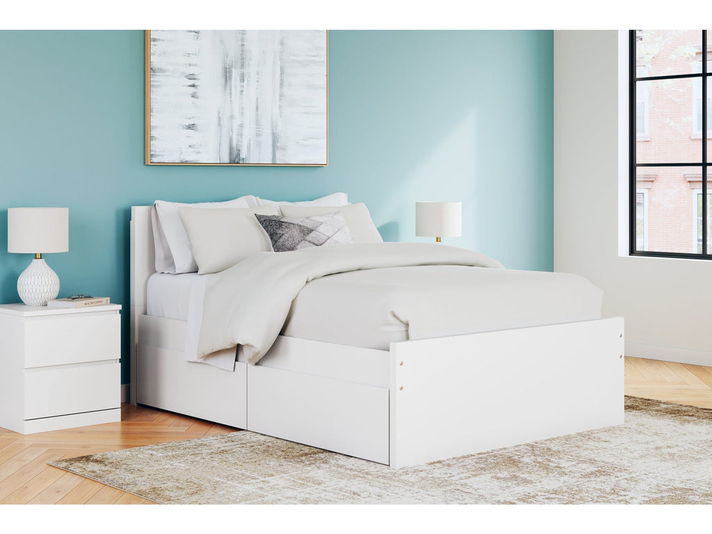 Onita White Full Panel Platform Youth Bed with 2 Side Storage