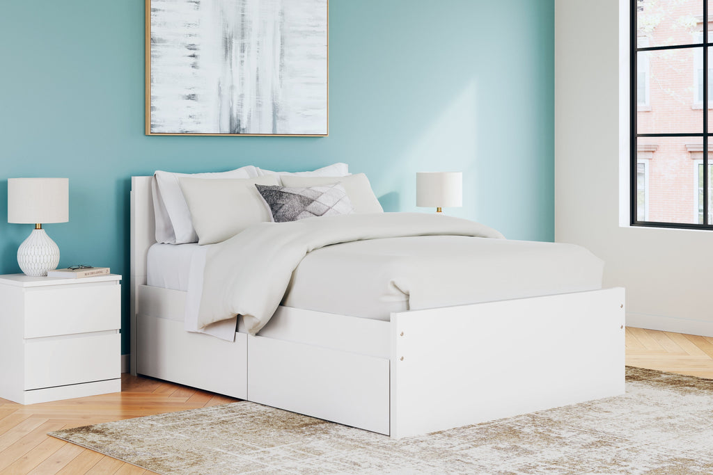 Onita White Full Panel Platform Youth Bed with 2 Side Storage