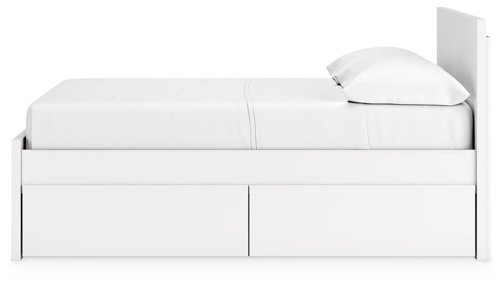 Onita White Full Panel Platform Youth Bed with 2 Side Storage