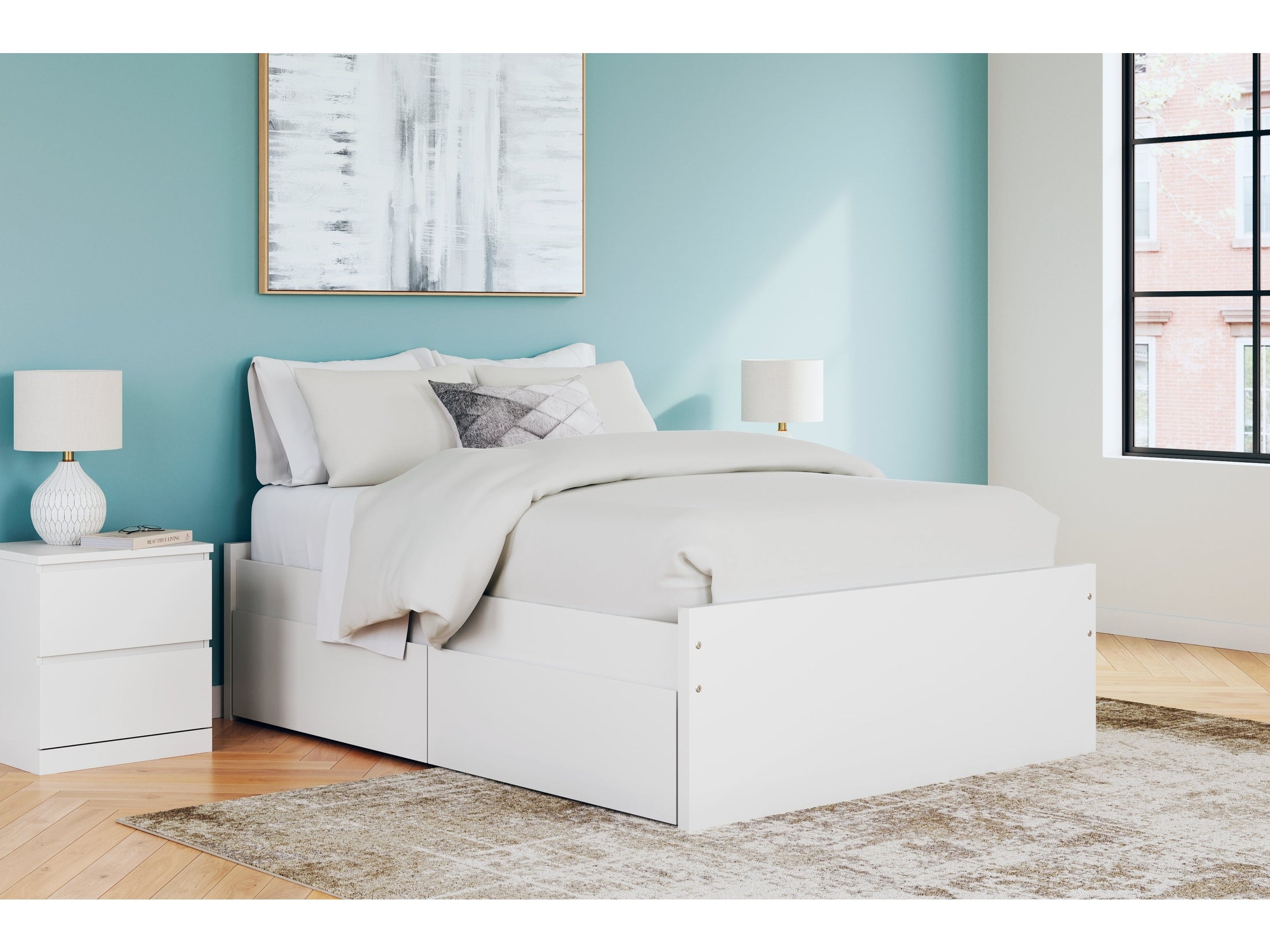 Onita White Full Platform Youth Bed with 2 Side Storage