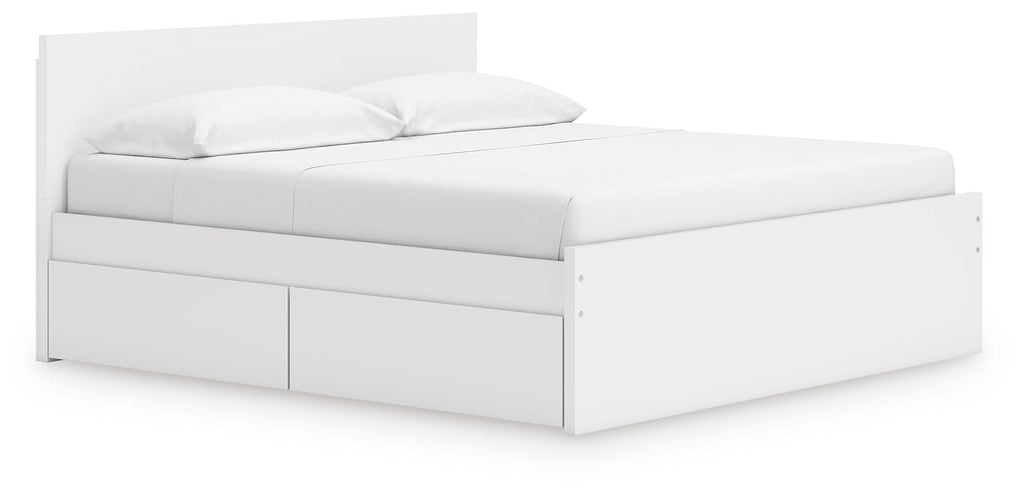 Onita White King Panel Platform Bed with 2 Side Storage