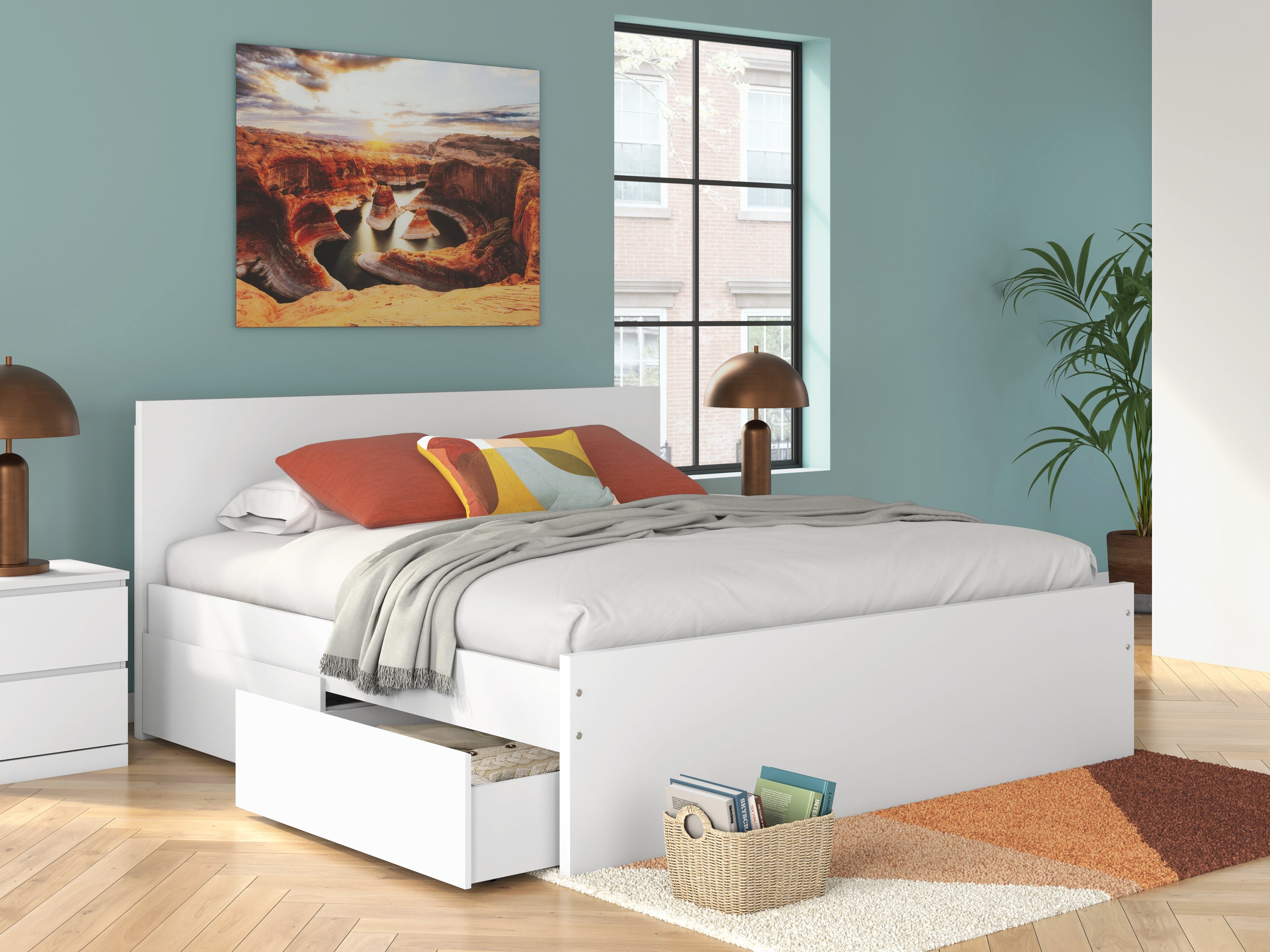 Onita White King Panel Platform Bed with 2 Side Storage