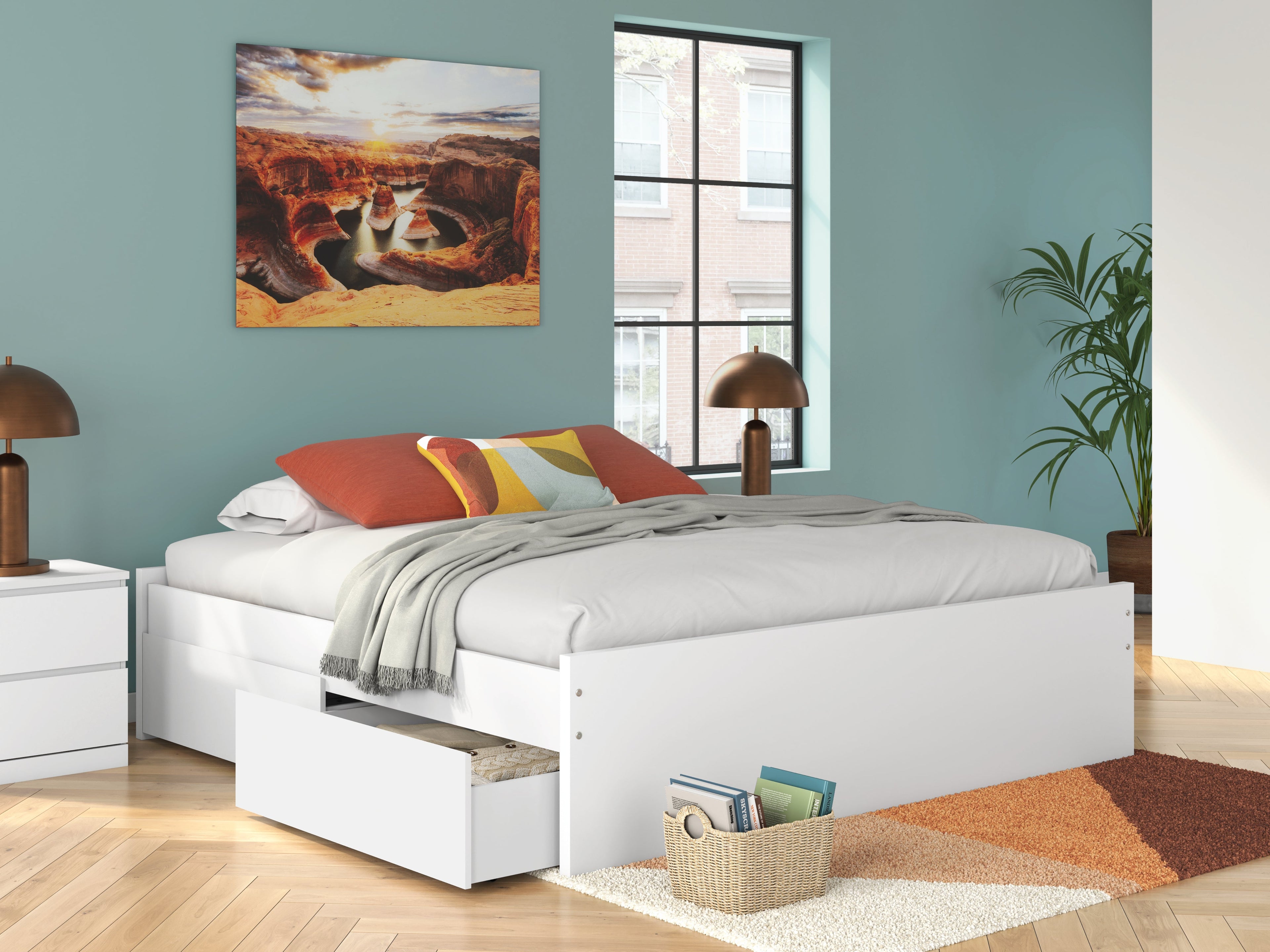 Onita White King Platform Bed with 2 Side Storage