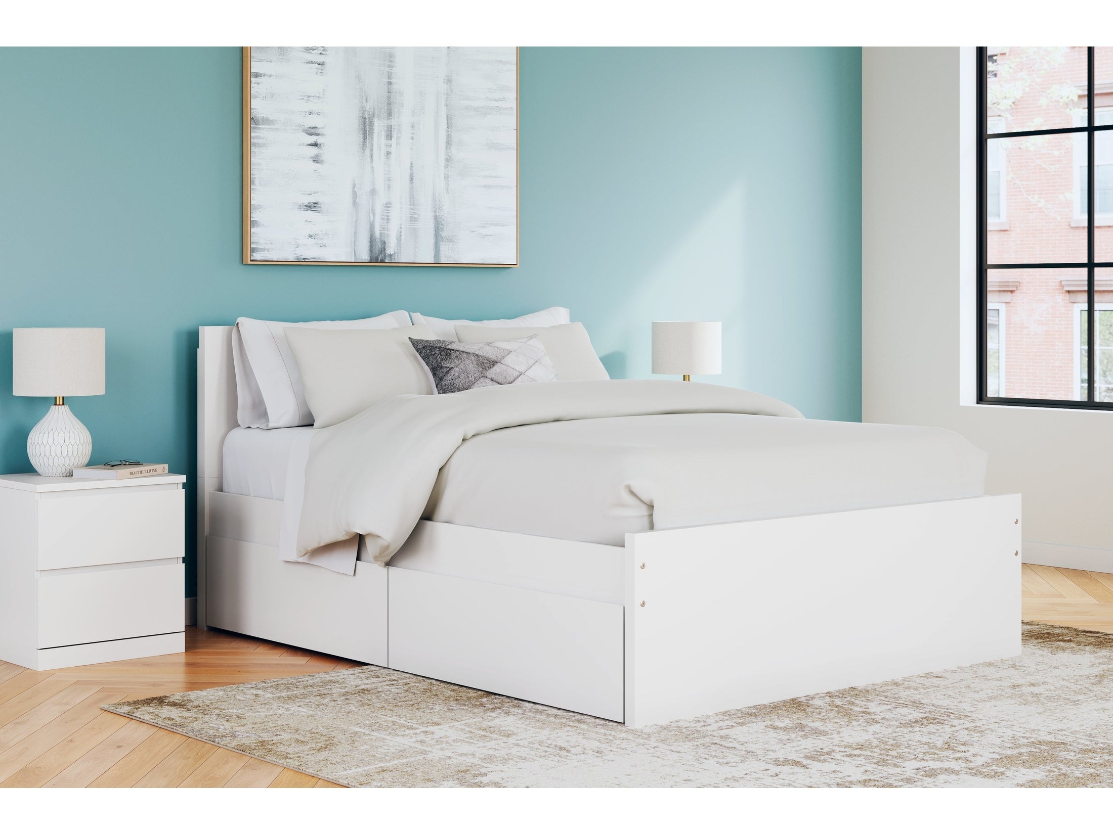 Onita White Queen Panel Platform Bed with 2 Side Storage
