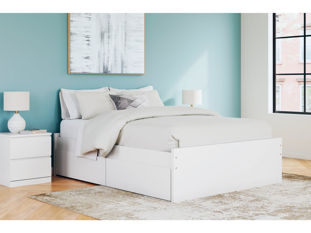 Onita White Queen Platform Bed with 1 Side Storage