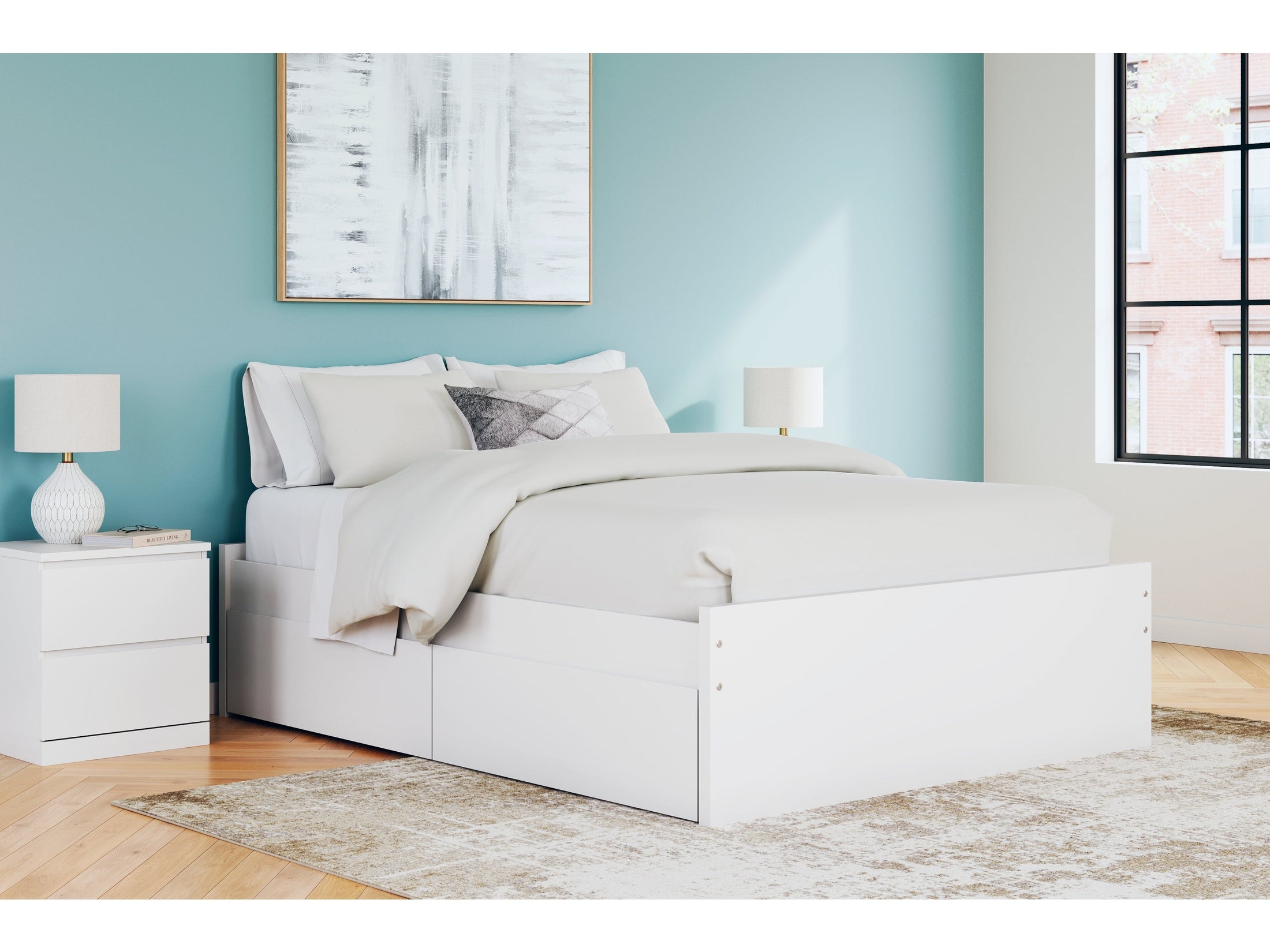 Onita White Queen Platform Bed with 1 Side Storage