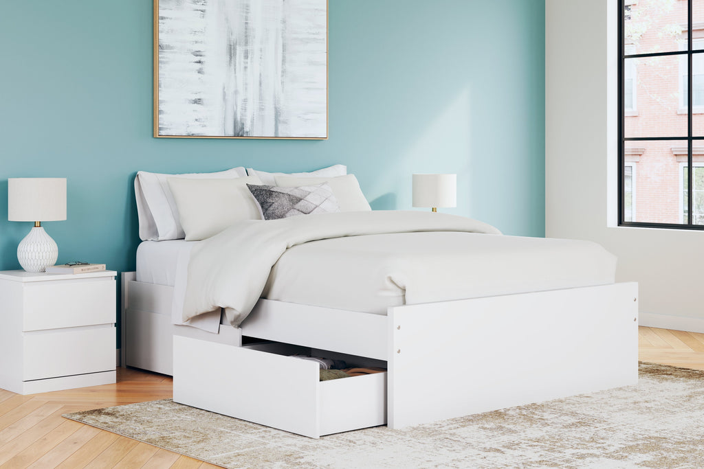Onita White Queen Platform Bed with 1 Side Storage