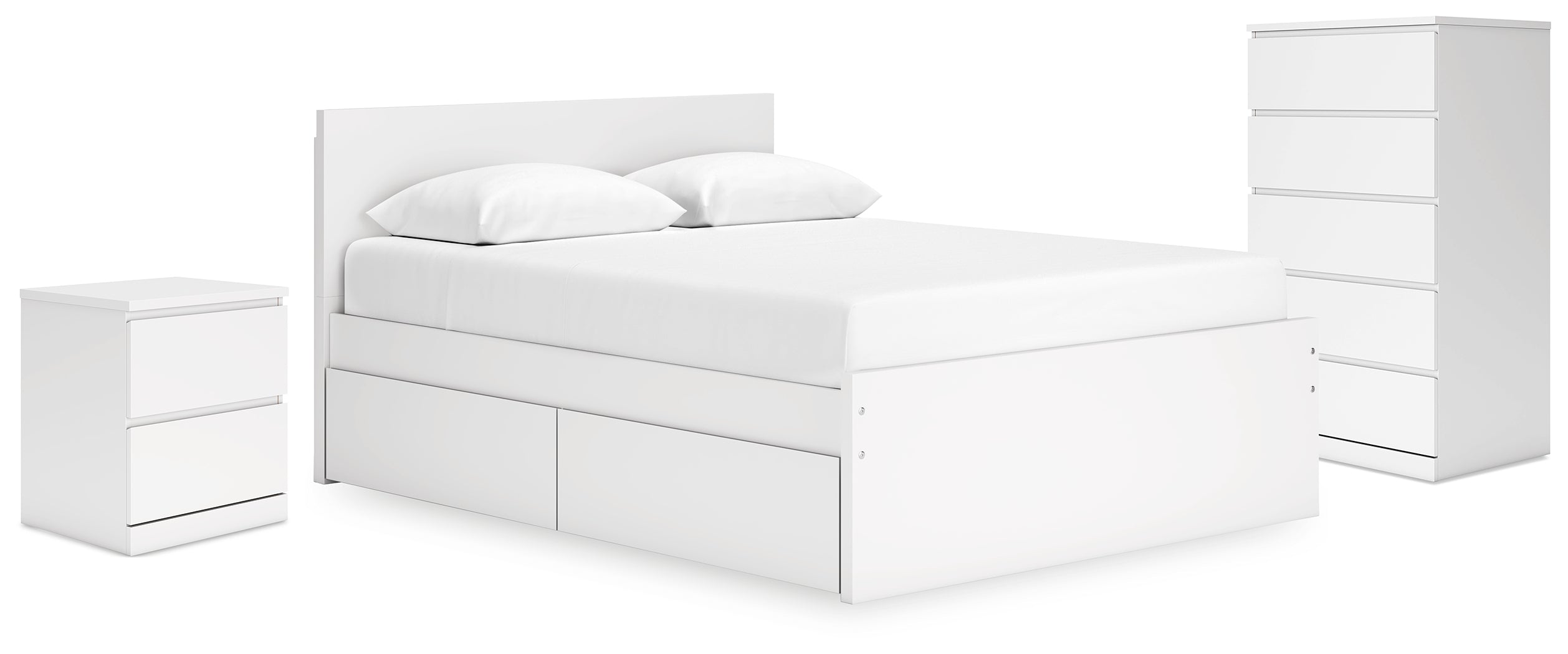Onita White Queen Storage Bed, Chest and Nightstand