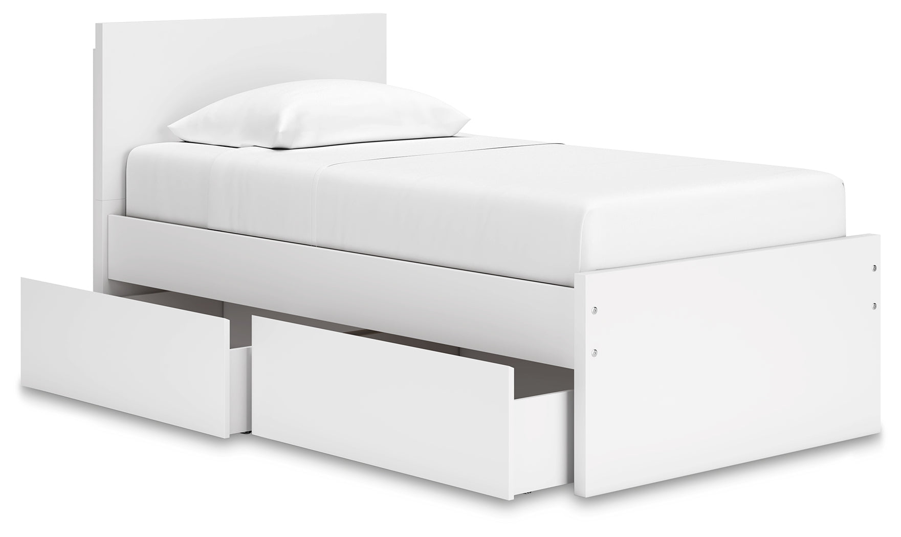 Onita White Twin Panel Platform Youth Bed with 1 Side Storage