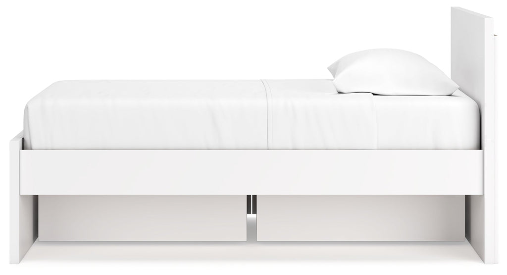 Onita White Twin Panel Platform Youth Bed with 1 Side Storage