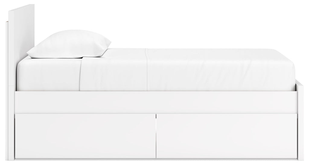 Onita White Twin Panel Platform Youth Bed with 1 Side Storage