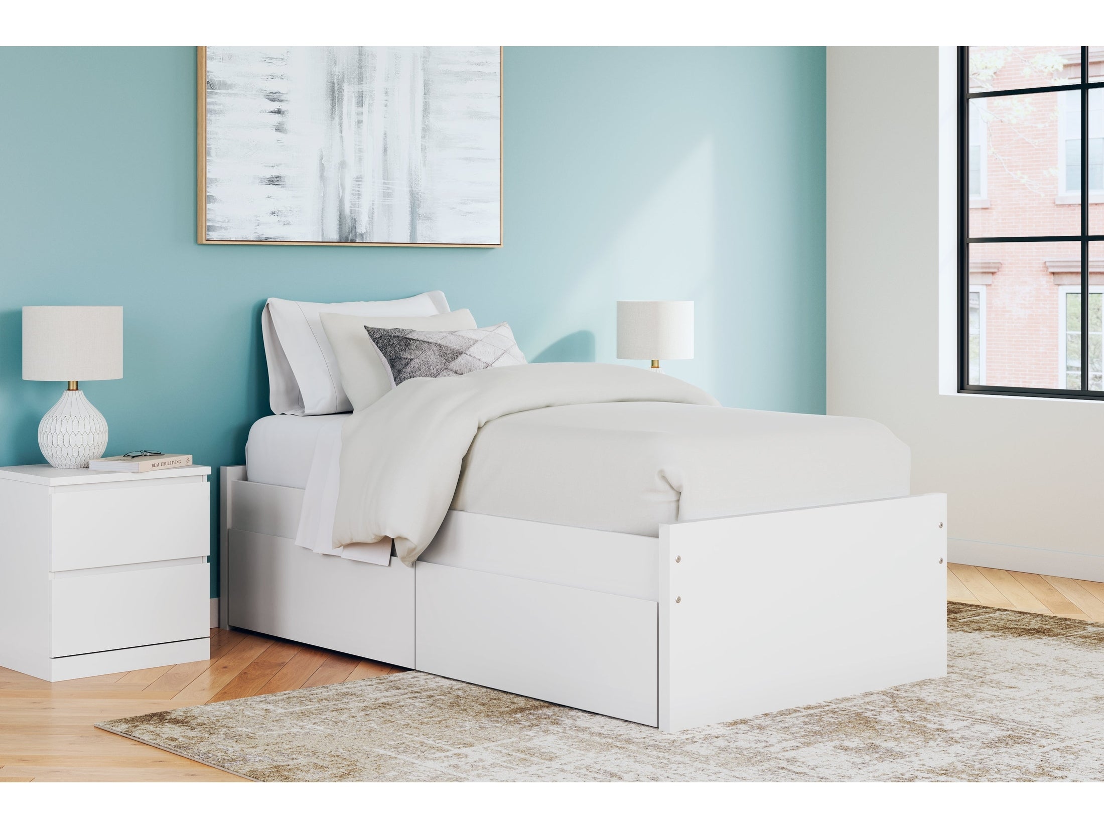 Onita White Twin Platform Youth Bed with 1 Side Storage