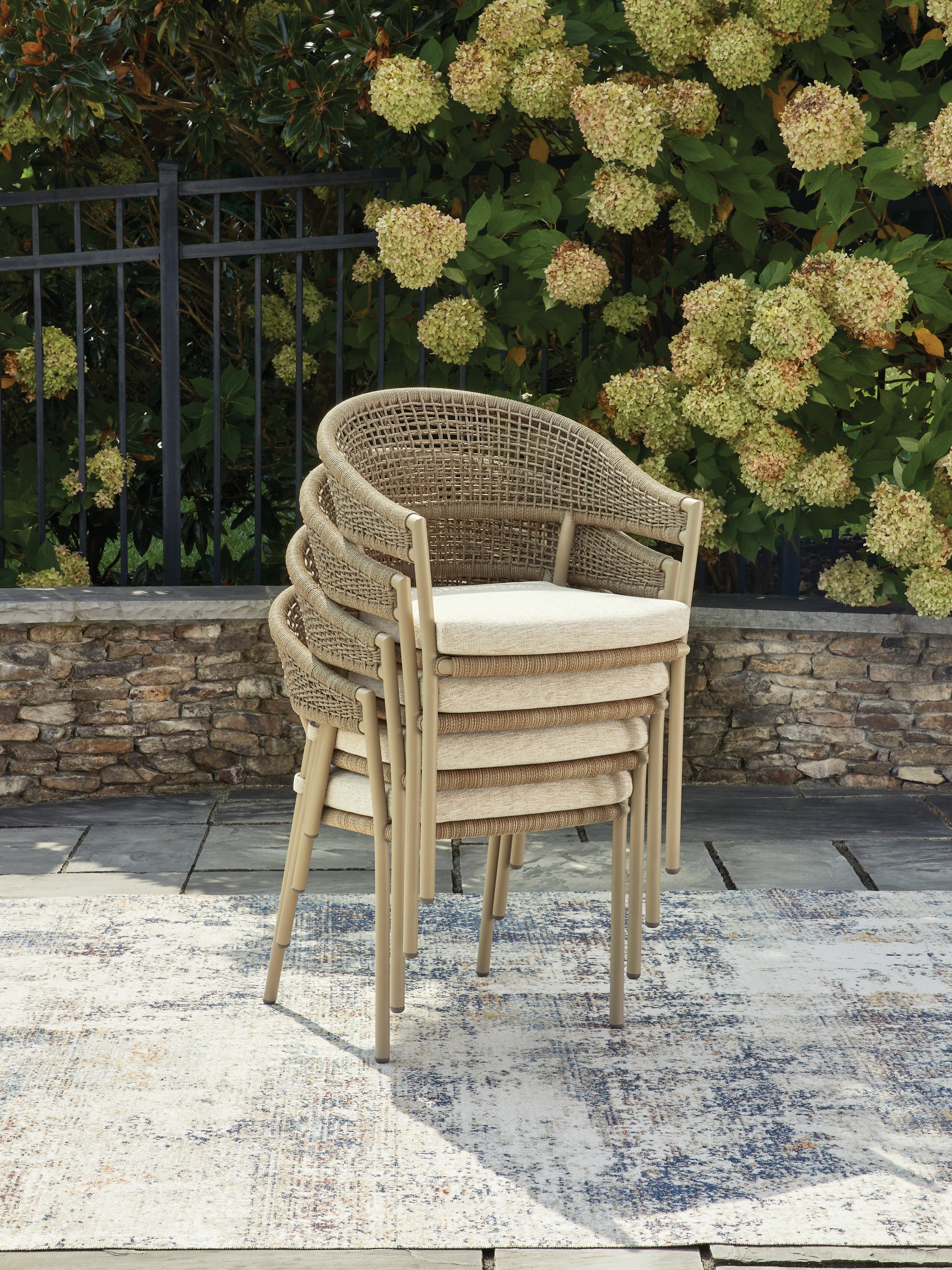 Orchard Beach Beige Arm Chair With Cushion (Set of 4)