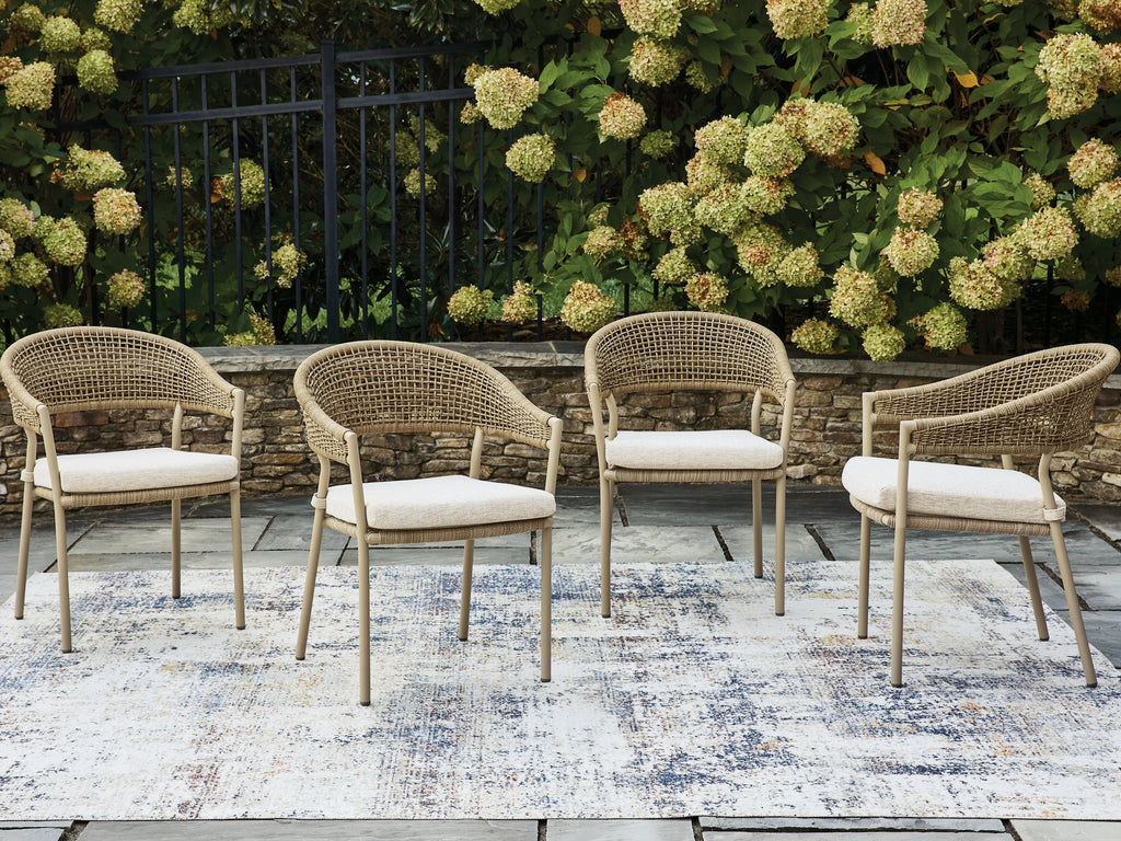 Orchard Beach Beige Arm Chair With Cushion (Set of 4)