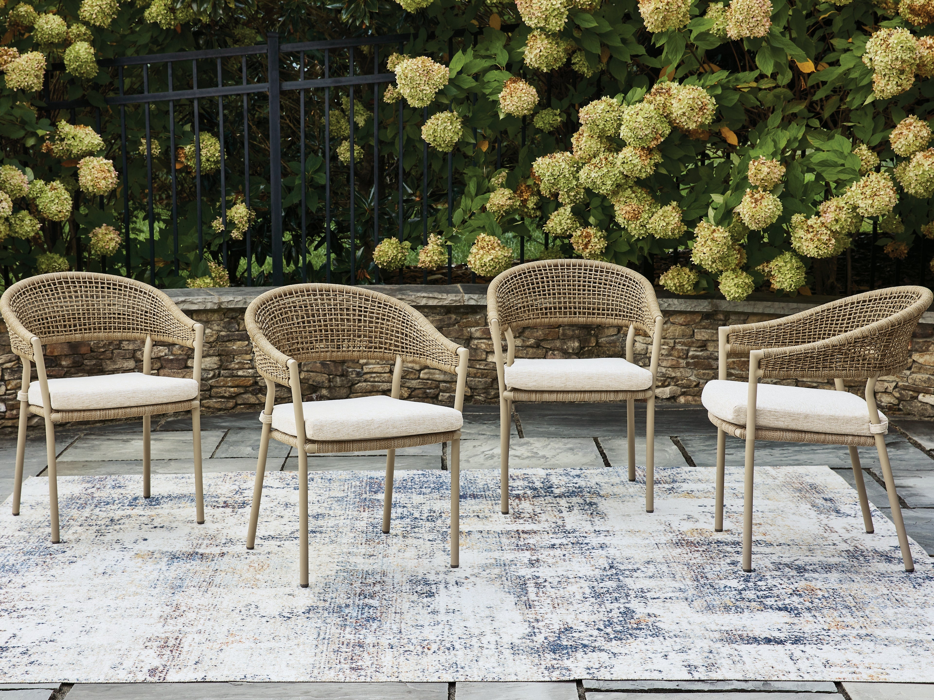 Orchard Beach Beige Arm Chair With Cushion (Set of 4)