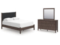 Pamytta Brown/Black Queen Upholstered Panel Bed, Dresser and Mirror