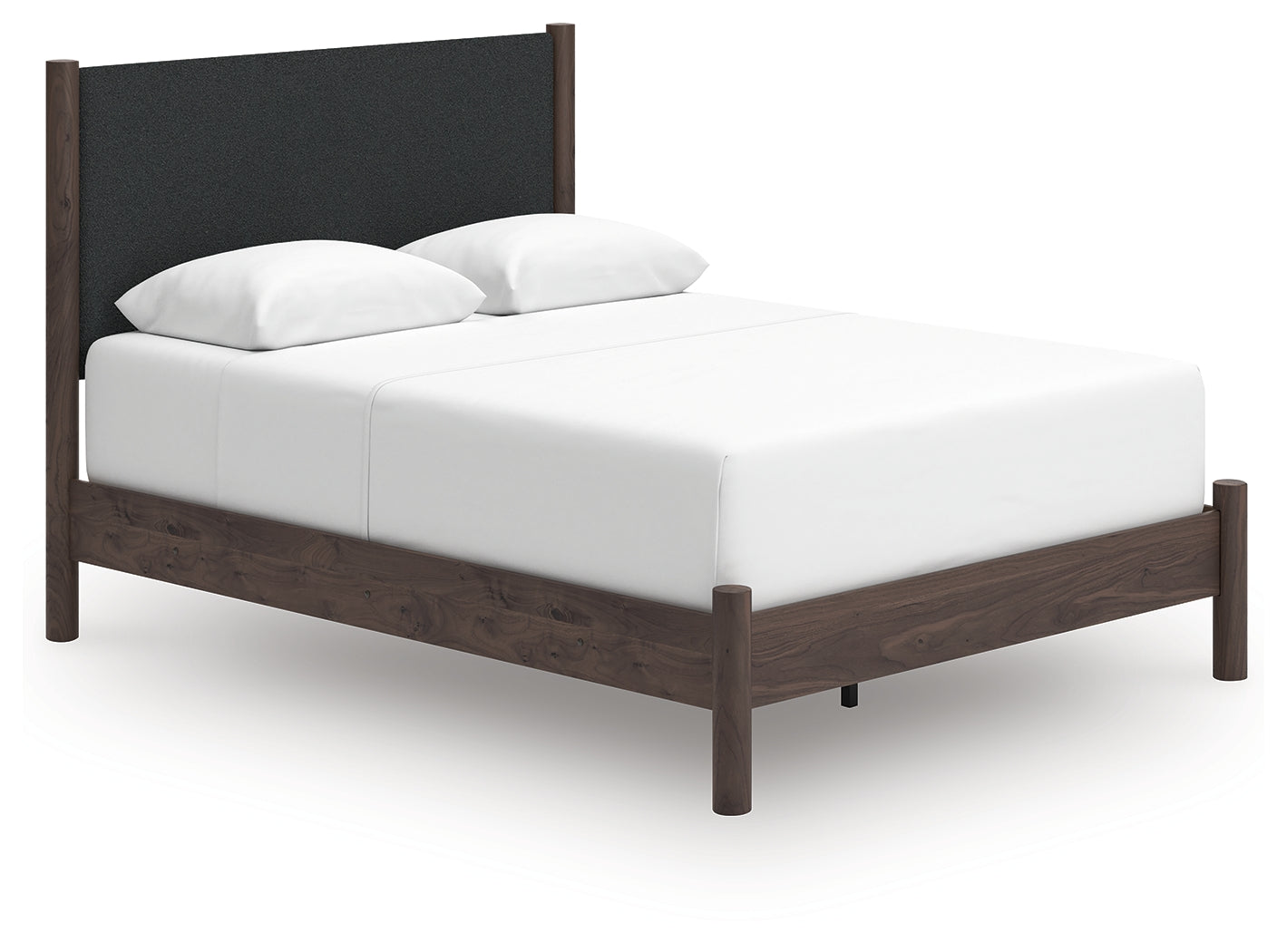 Pamytta Brown/Black Queen Upholstered Panel Bed, Dresser and Mirror
